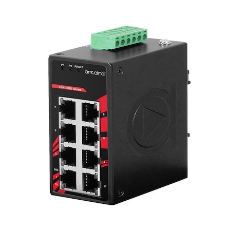 Antaira 8-Port Industrial Compact Unmanaged Ethernet Switch, w/8-10/100Tx; EOT: -40 degree C to 75 degree C LNX-C800-T